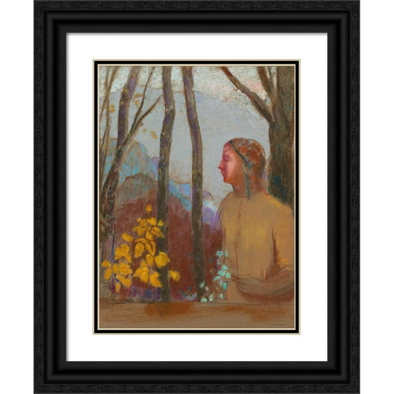 Odilon Redon 19x24 Black Ornate Framed Double Matted Museum Art Print Titled: Evocation (Woman in the Mountains)