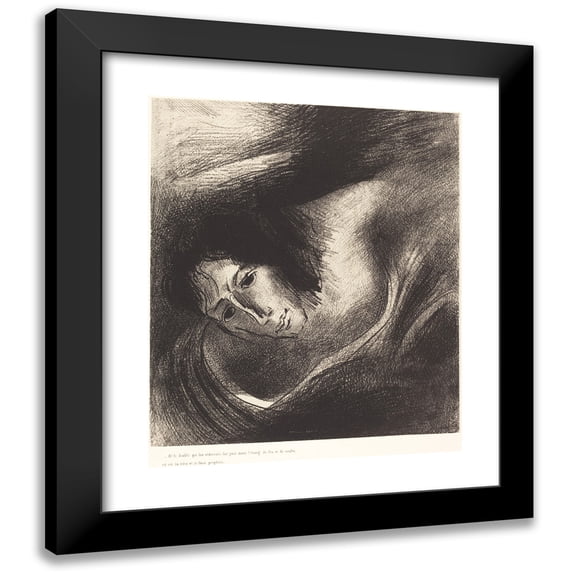 Odilon Redon 20x23 Black Modern Framed Museum Art Print Titled - And the Devil Who Seduced Them, was Thrown into the Pond of Fire and Sulfur, or the Beast and the False Prophet (1899)