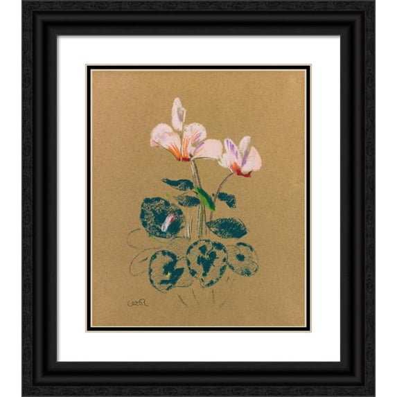 Odilon Redon 20x23 Black Ornate Framed Double Matted Museum Art Print Titled: Cyclamen