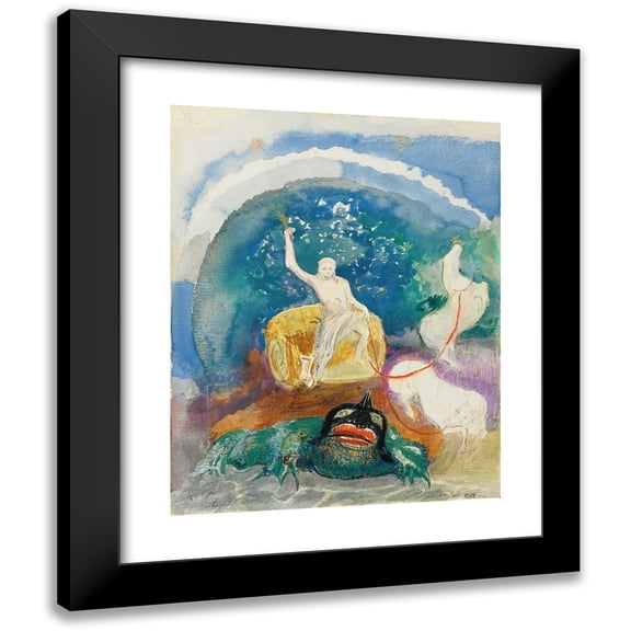 Odilon Redon 20x24 Black Modern Framed Museum Art Print Titled - The Green Monster (Apollo Riding the Python Snake)