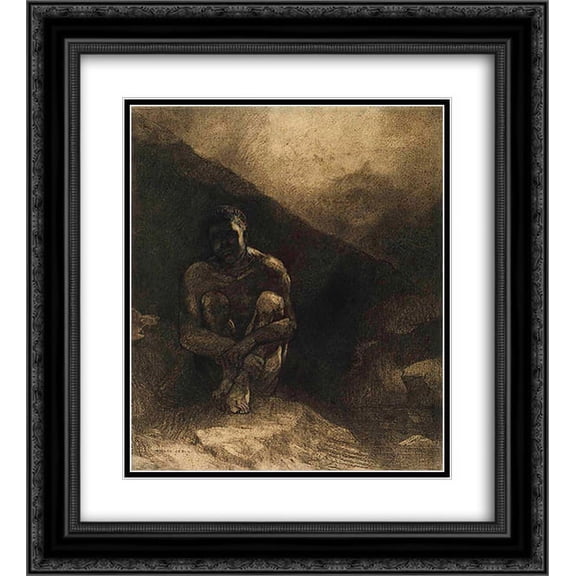 Odilon Redon 2x Matted 20x22 Black Ornate Framed Art Print 'Primitive Man Seated in Shadow'