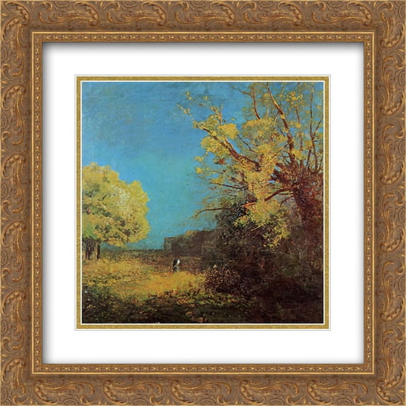 Odilon Redon 2x Matted 20x22 Gold Ornate Framed Art Print 'Peyrelebade Landscape'