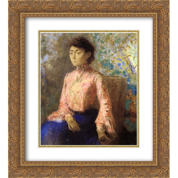Odilon Redon 2x Matted 20x22 Gold Ornate Framed Art Print 'Portrait of Jeanne Chaine'