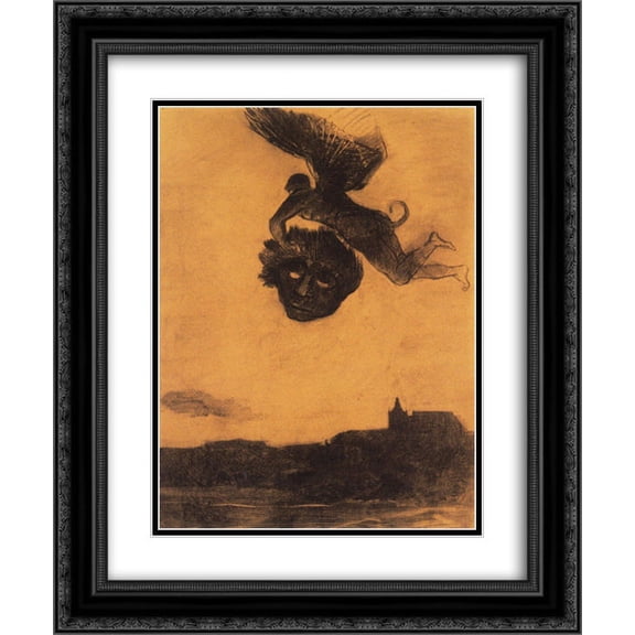 Odilon Redon 2x Matted 20x24 Black Ornate Framed Art Print 'Devil take a head in the air'