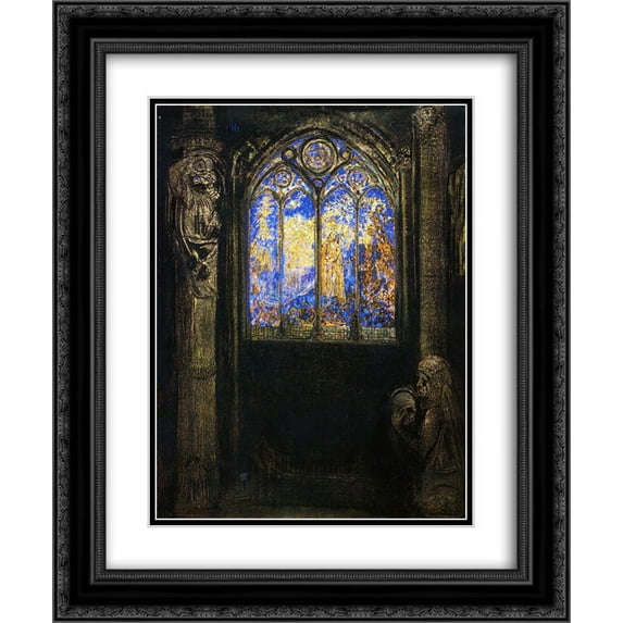 Odilon Redon 2x Matted 20x24 Black Ornate Framed Art Print 'Stained Glass Window'