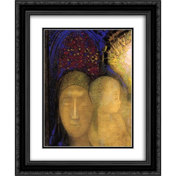 Odilon Redon 2x Matted 20x24 Black Ornate Framed Art Print 'Woman and Child against a Stained Glass Background'
