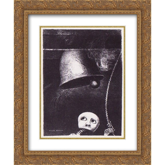 Odilon Redon 2x Matted 20x24 Gold Ornate Framed Art Print 'A funeral mask tolls bell '
