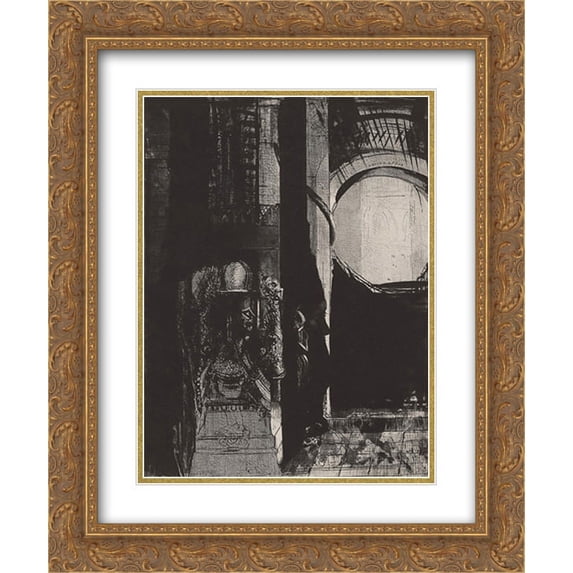 Odilon Redon 2x Matted 20x24 Gold Ornate Framed Art Print 'And on every side are columns of basalt, ... the light falls from the vaulted roof (plate 3)'