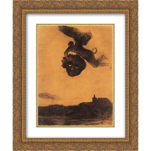 Odilon Redon 2x Matted 20x24 Gold Ornate Framed Art Print 'Devil take a head in the air'