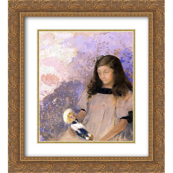 Odilon Redon 2x Matted 20x24 Gold Ornate Framed Art Print 'Portrait of Simone Fayet'