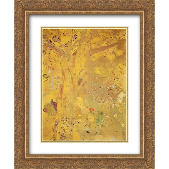 Odilon Redon 2x Matted 20x24 Gold Ornate Framed Art Print 'Tree Against a Yellow Background'