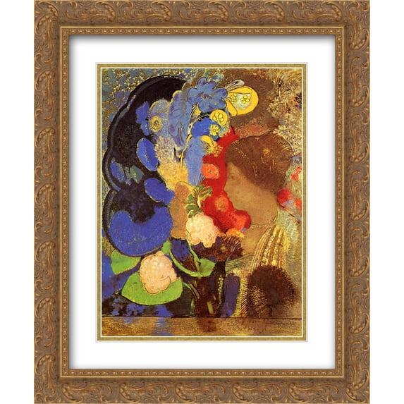 Odilon Redon 2x Matted 20x24 Gold Ornate Framed Art Print 'Woman among the Flowers'