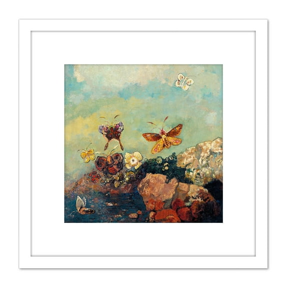 Odilon Redon Butterflies Cropped 8X8 Inch Square Wooden Framed Wall Art Print Picture with Mount