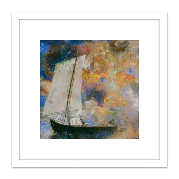 Odilon Redon Flower Clouds 8X8 Inch Square Wooden Framed Wall Art Print Picture with Mount