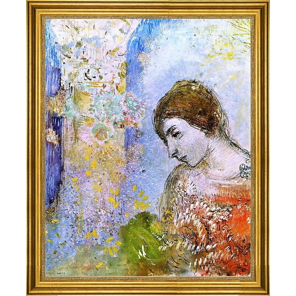 Odilon Redon Woman with Pillar of Flowers - 16" x 20" Framed Premium Canvas Print