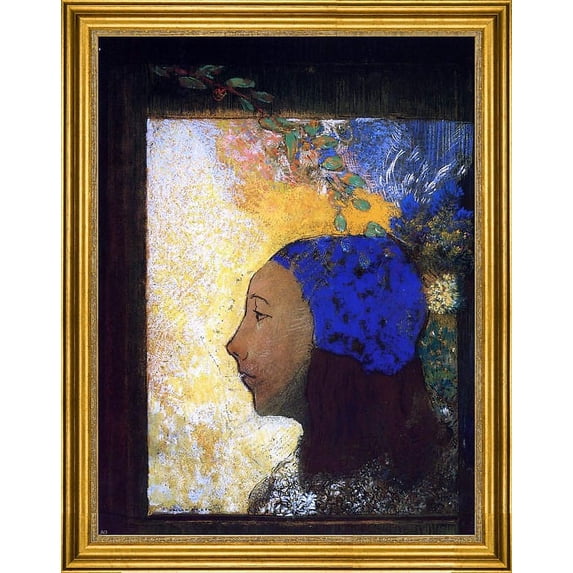 Odilon Redon Young Girl in a Blue Bonnet - 18" x 24" Framed Premium Canvas Print