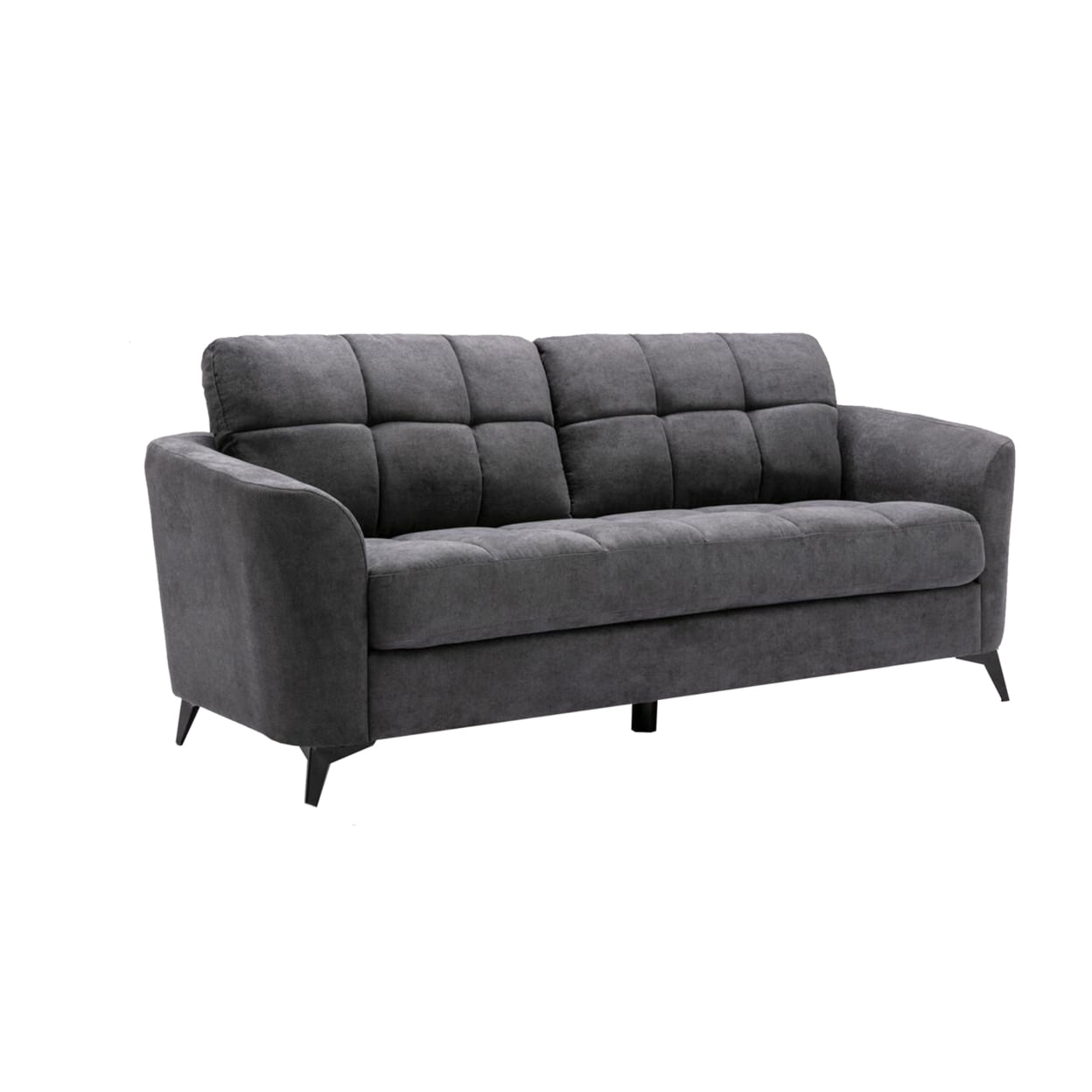 Gray Tufted Velvet Fabric Sofa with Solid Wood Frame