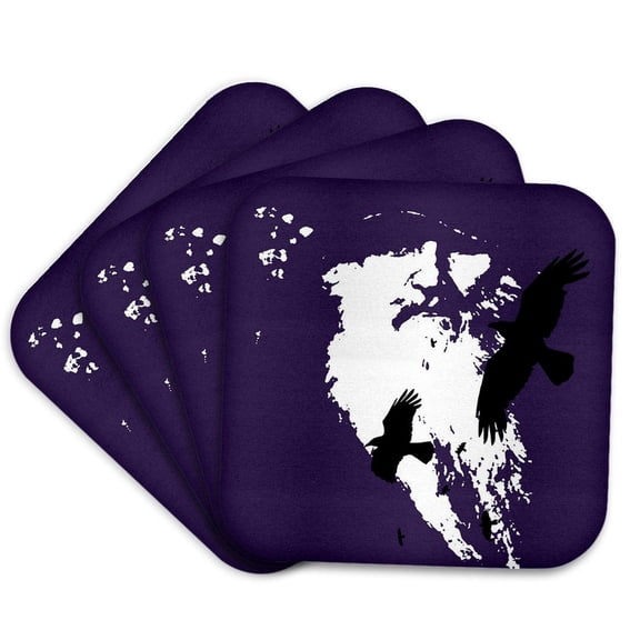 3drose, Odin Portrait and Silhouette of Ravens Vector Art, Set of 4 Coasters - Soft