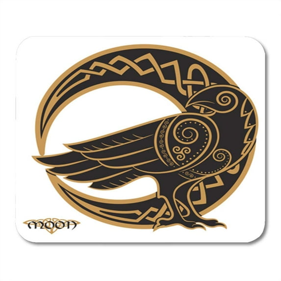 Odin Raven in Celtic Style on The of Moon White Mandala Pagan Halloween Bird Mousepad Mouse Pad Mouse Mat 9x10 inch
