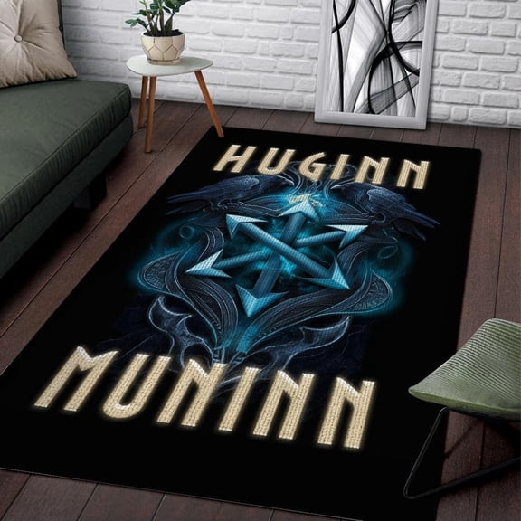Odin'S Celtic Raven - Scandinavian Viking Area Rug Rectangle Area Rug, Area Rug for Living Room & Bedroom, Low‑pile, Non‑slip Backing, Modern Minimalist Style