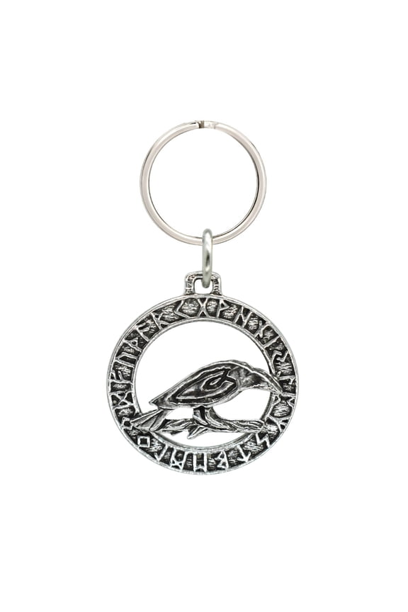 Odin's Raven Huginn, Muninn, Keychain,  G007KC, Key Fob, Pewter, Celtic, Runes, Fantasy, Medieval, Over 50 Viking Key chains Available, Made in USA, Creative Pewter Designs, 100% American Made