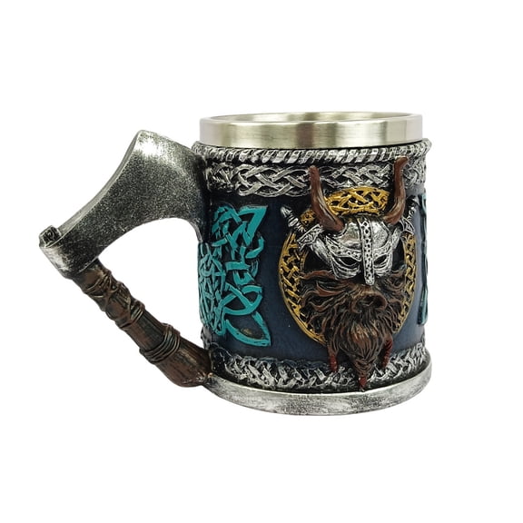 Odin the Allfather Viking Stainless Steel Resin Beer Mug Battle Axe Handle Edition