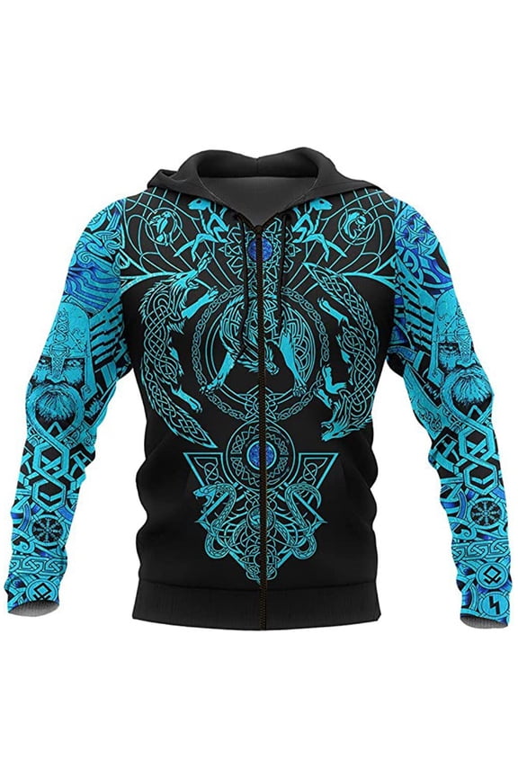Odin viking Ravens zip hoodie warriors 3D Printed Nordic Mythology Patten Casual Taille Plus zip up