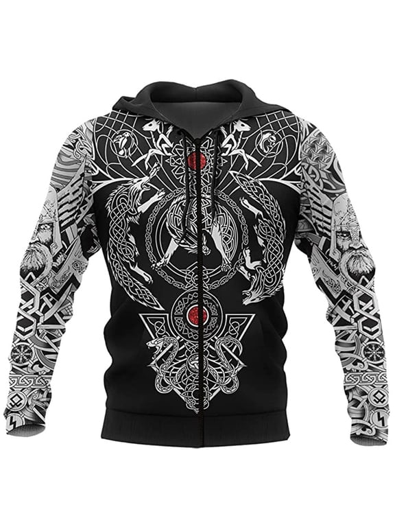 Odin viking Ravens zip hoodie warriors 3D Printed Nordic Mythology Patten Casual Taille Plus zip up