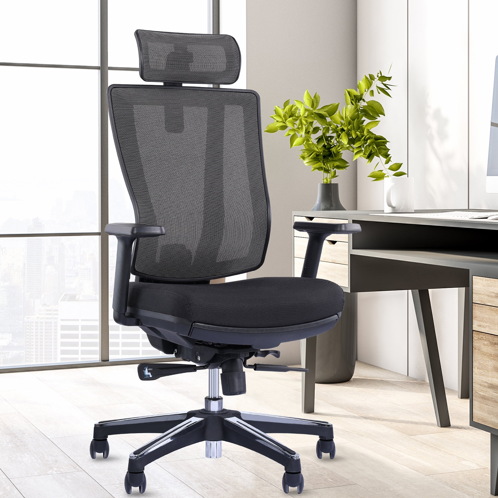 Ergonomic Office Chair with Headrest High Back Business Mesh Task Chair OdinLake Frame Color: Black