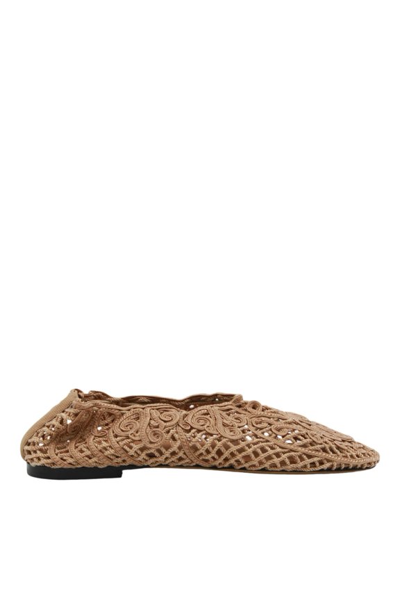Intricate Open-Weave Flat Shoes With Textured Upper Brown (Women's)