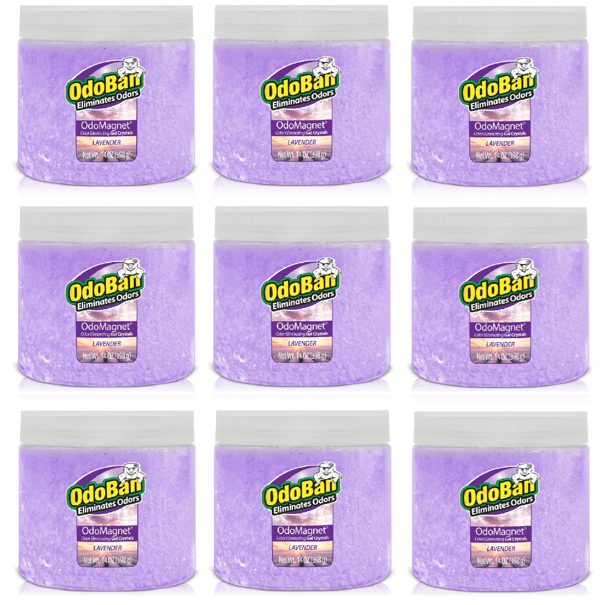 OdoBan OdoMagnet Odor Eliminator Gel Crystals, 14 Ounce 9-Pack, Lavender Scent