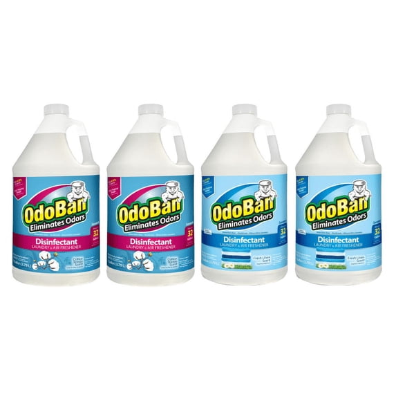 OdoBan Odor Eliminator Disinfectant Concentrate, 128 Oz, Case Of 2 Cotton Breeze And 2 Fresh Linen Scent Bottles