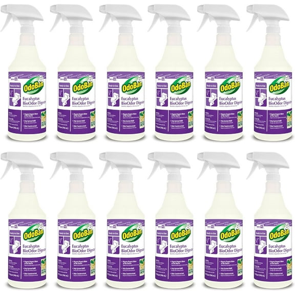 OdoBan Professional Cleaning Ready-to-Use BioOdor Digester Harsh Aroma Counteractant, 12-Pack, 32 Ounce Sprays Each, Eucalyptus Scent