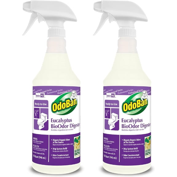OdoBan Professional Cleaning Ready-to-Use BioOdor Digester Harsh Aroma Counteractant, 2-Pack, 32 Ounce Sprays Each, Eucalyptus Scent