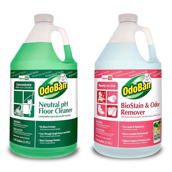 OdoBan Professional Cleaning and Odor Control Solutions, 1 Gallon Each Neutral pH Floor Cleaner and Biostain and Odor Remover