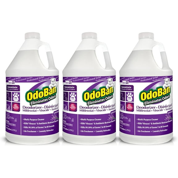 OdoBan Professional Disinfectant and Odor Eliminator Concentrate, 3-Pack, 1 Gallon Each, Lavender Scent