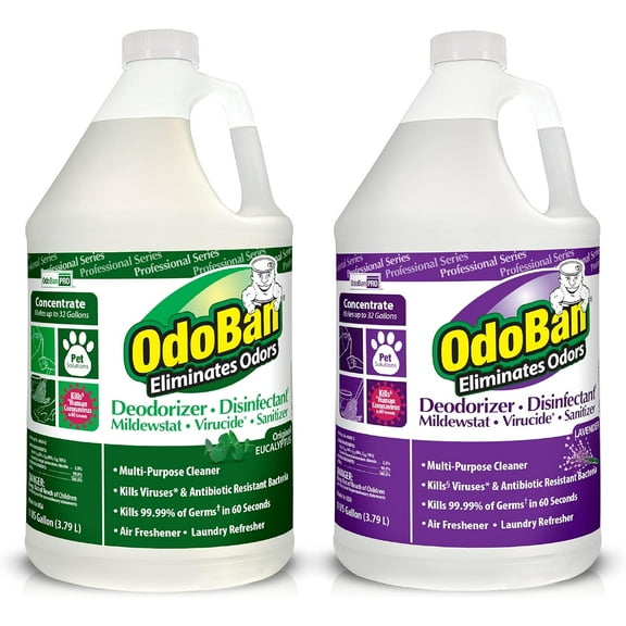 OdoBan Professional Disinfectant and Odor Eliminator Concentrate, Original Eucalyptus and Lavender Scents, 2 Gallons