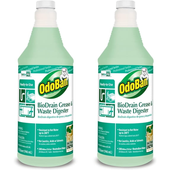 OdoBan Professional Ready-to-Use BioDrain Grease and Waste Digester, Set of 2 Bottles, 32 Ounces Each
