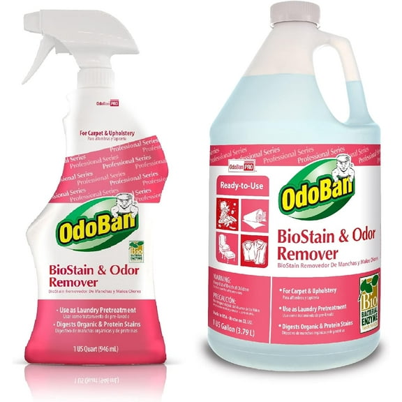 OdoBan Professional Ready-to-Use Biostain Cleaner and Odor Remover, 32 oz Spray and 1 Gallon
