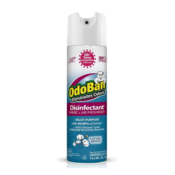 OdoBan Ready-to-Use 360-Degree Continuous Spray Disinfectant Cleaner and Odor Eliminator, Fabric and Air Freshener, 14.6 Ounces, Cotton Breeze Scent