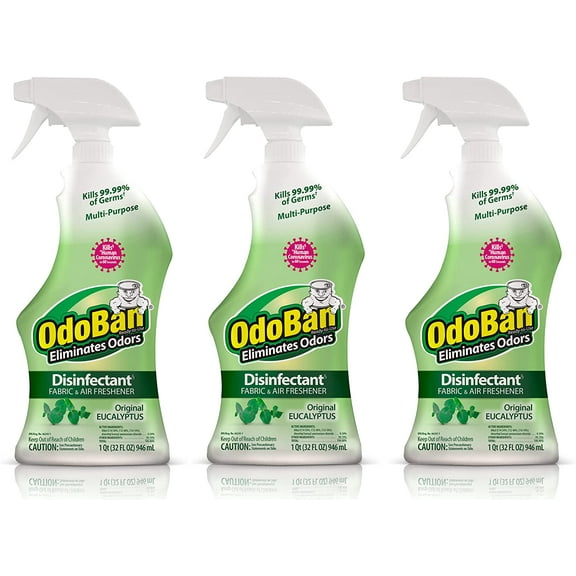 OdoBan Ready-to-Use Disinfectant Cleaner and Odor Eliminator, Set of 3 Spray Bottles, 32 Ounces Each, Original Eucalyptus Scent