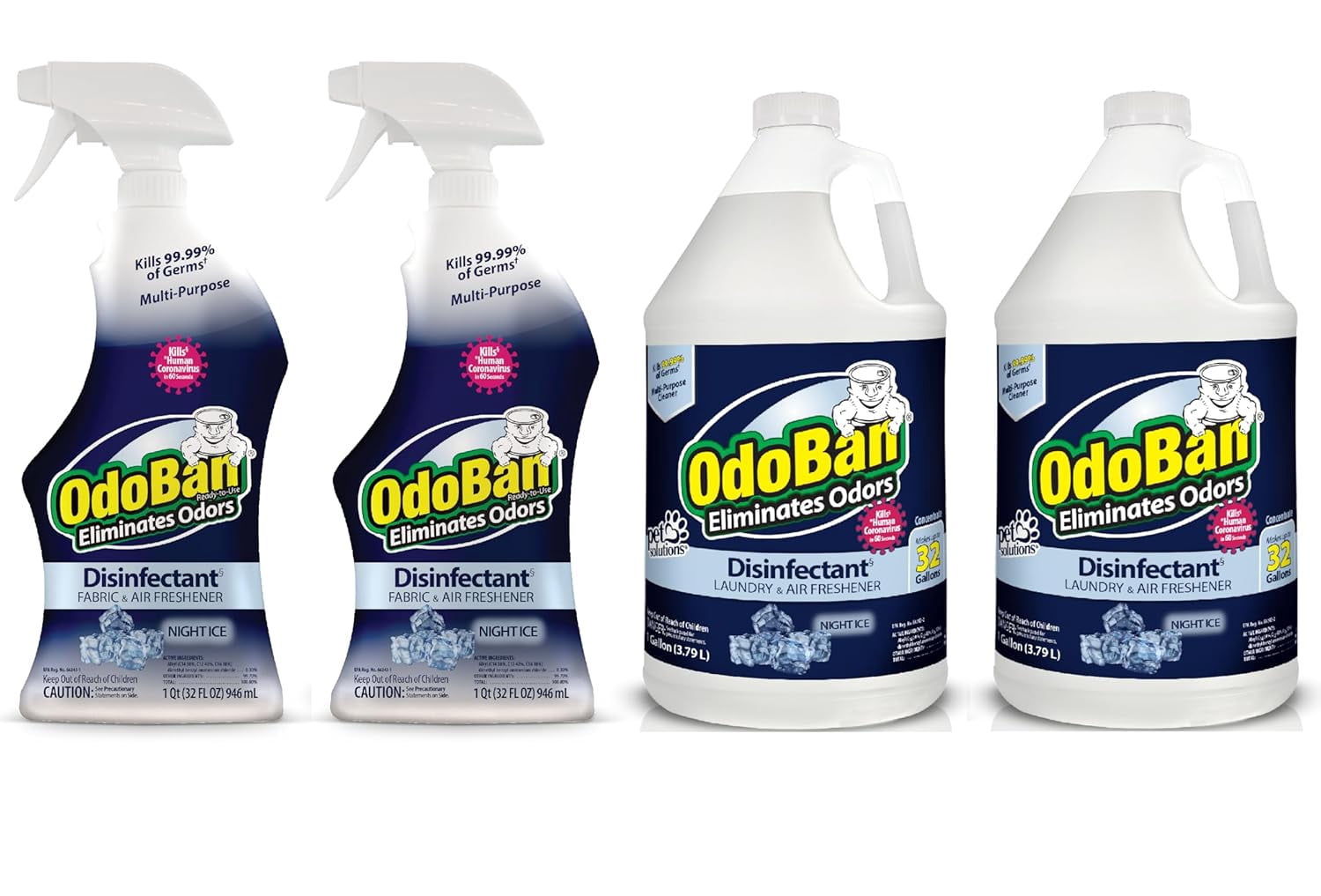 OdoBan Ready-to-Use Disinfectant and Odor Eliminator, 32 fl oz Spray 2-Pack and 2 Gallons Concentrate, Cotton Breeze Scent