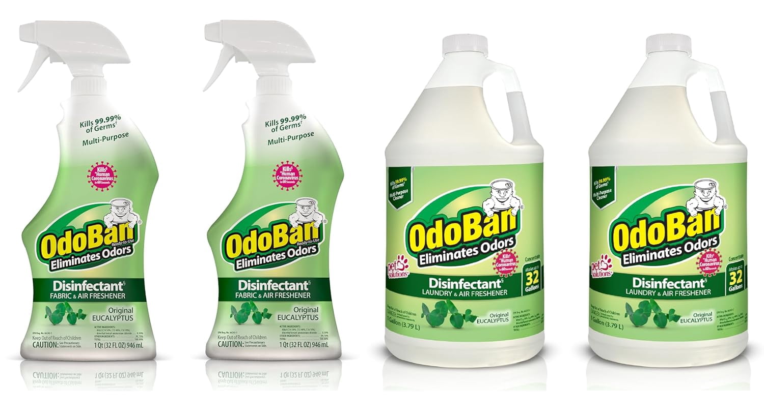 OdoBan Ready-to-Use Disinfectant and Odor Eliminator, 32 fl oz Spray 2-Pack and 2 Gallons Concentrate, Original Eucalyptus Scent