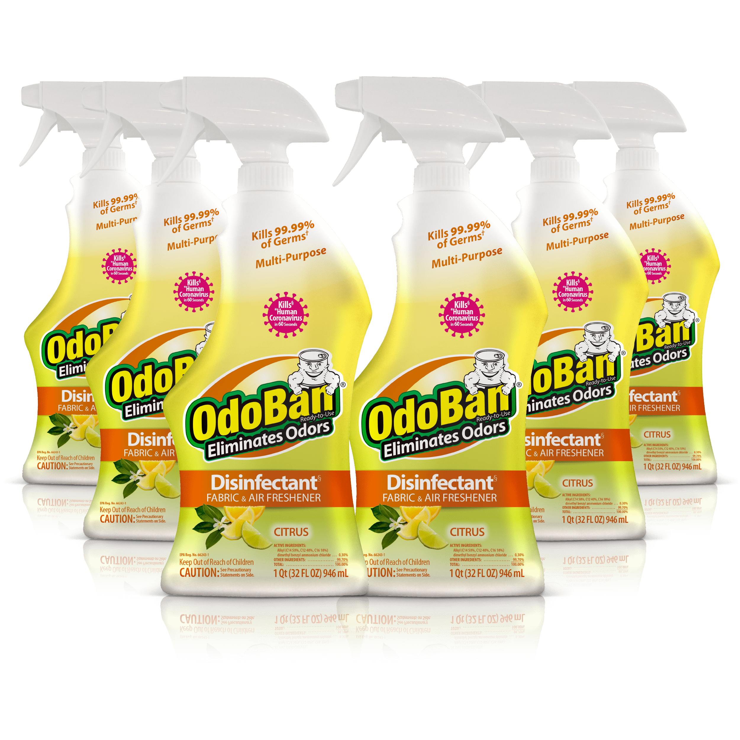 OdoBan Ready-to-Use Disinfectant and Odor Eliminator, 32 fl oz Spray Bottle, Set of 6, Citrus Scent