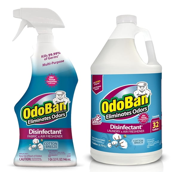OdoBan Ready-to-Use Disinfectant and Odor Eliminator, 32 fl oz Spray and 1 Gallon Concentrate, Cotton Breeze Scent