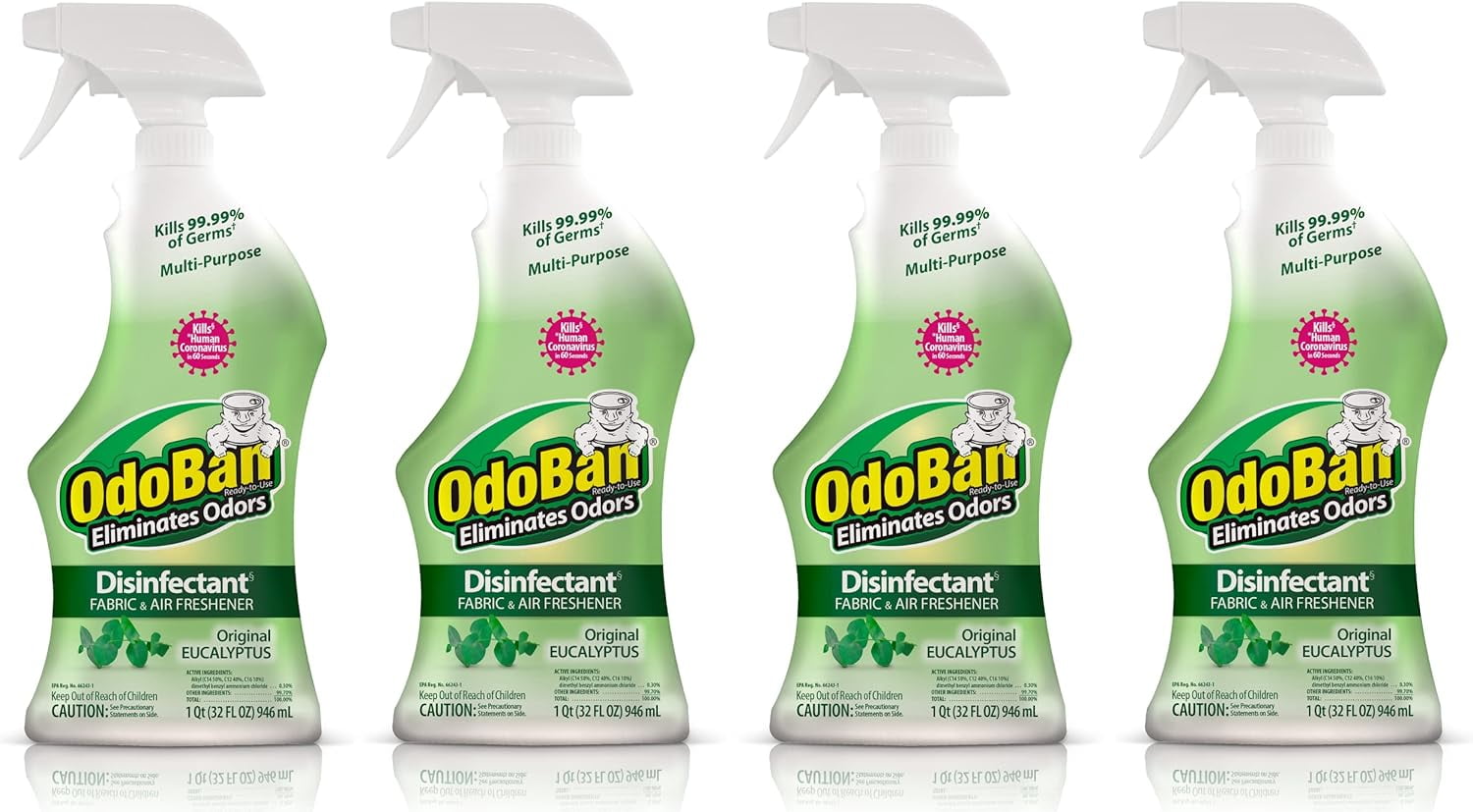 OdoBan Disinfectant & Odor Eliminator, 4 Spray Bottles, 32oz