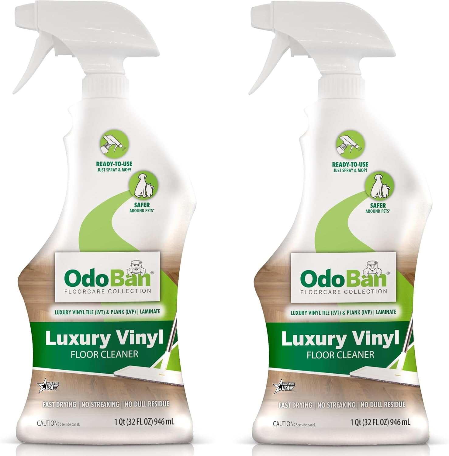 OdoBan Ready-to-Use Luxury Vinyl Floor Cleaner, Streak Free and Neutral PH Formula, 32 Oz Spray 2-Pack, Scentless