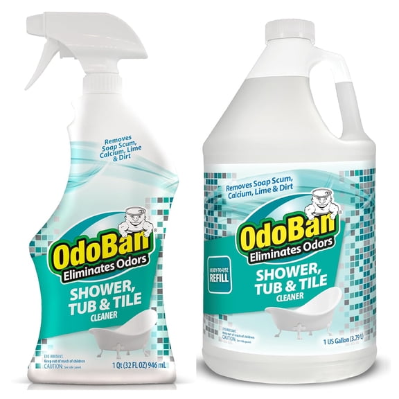 OdoBan Ready-to-Use Shower Tub & Tile Cleaner, 32 Fl Oz Spray Bottle and 1 Gallon Refill