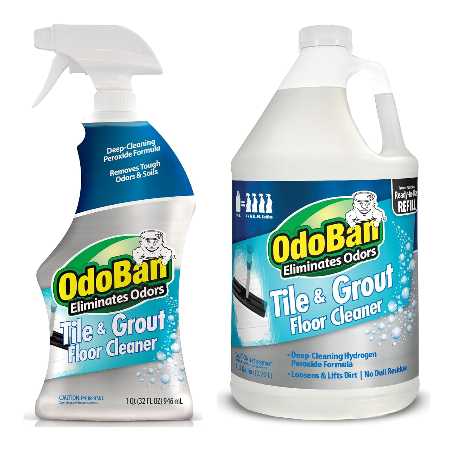OdoBan Ready-to-Use Tile & Grout Floor Cleaner, 32 Fl Oz Spray Bottle and 1 Gallon Refill