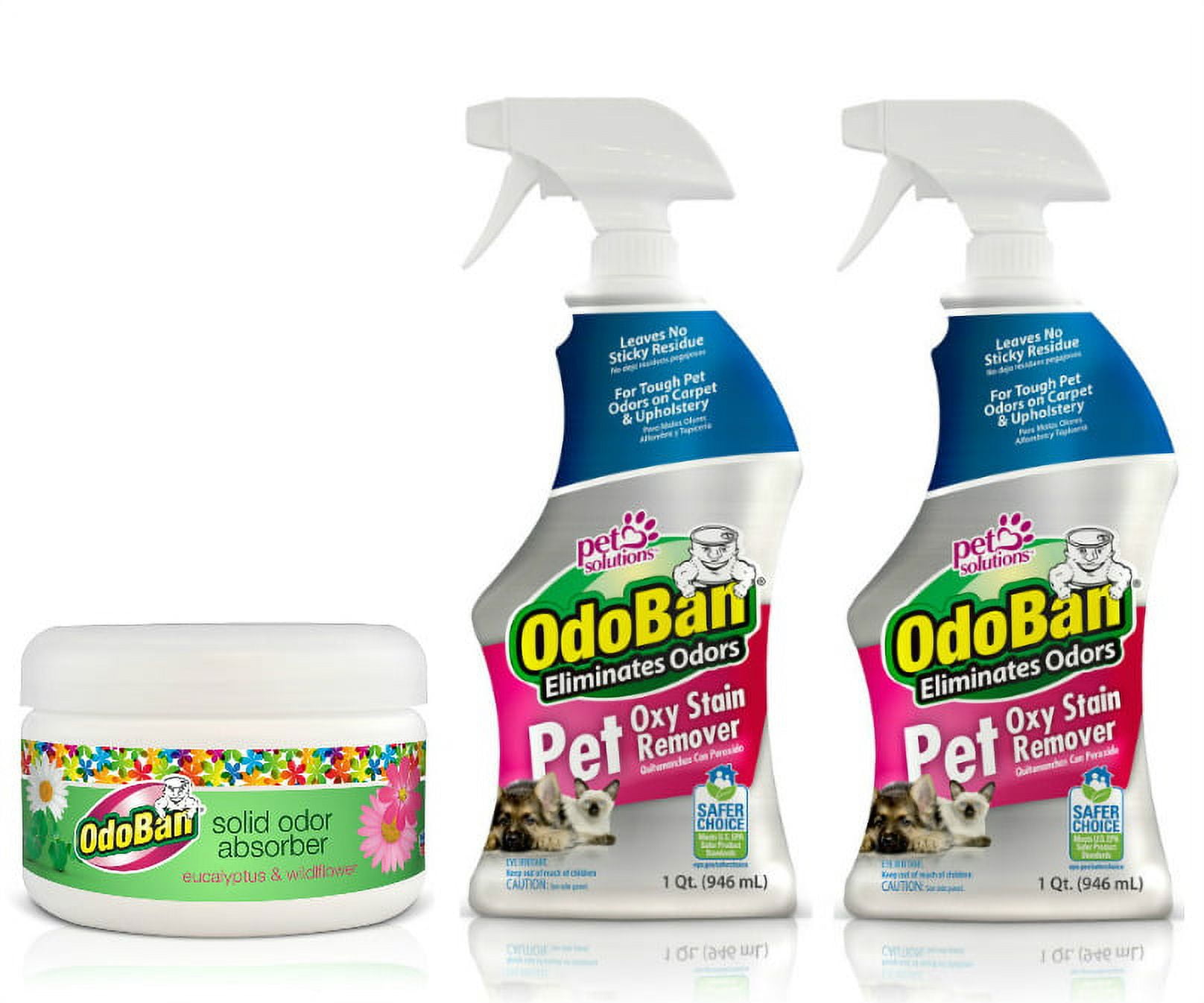 Odoban Pet Oxy Stain Remover 32oz Spray Bottle 2Pack and Solid Odor